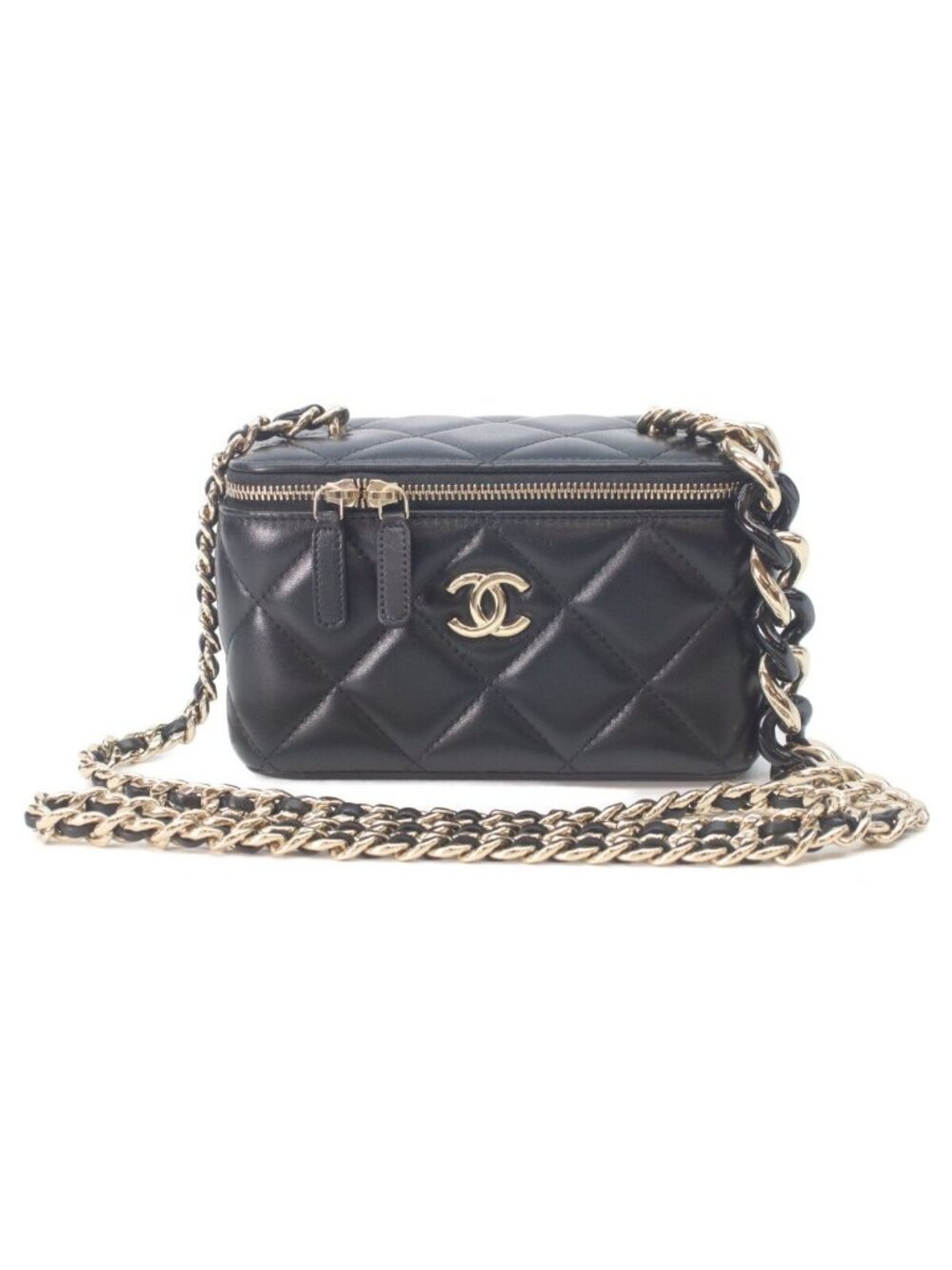 Chanel Black Lambskin Gold Big Chain Shoulder Vanity Bag
